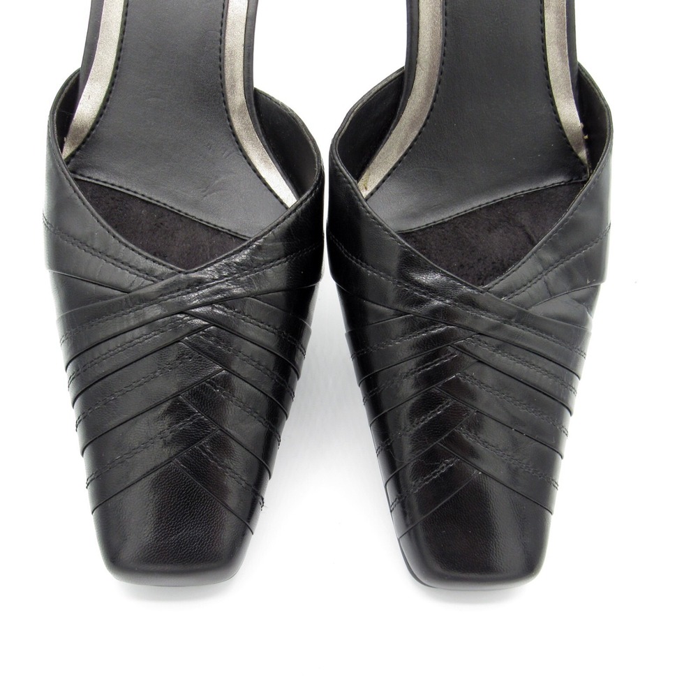 Liz Claiborne Flex Slip On Black Leather Square Toe 2.5 Inch Heels Size 10M - Picture 7 of 8
